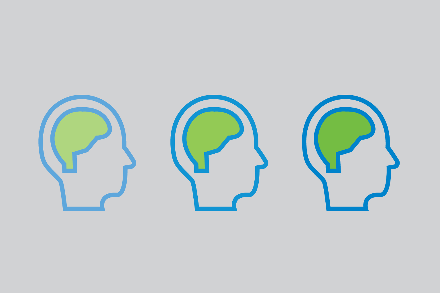 graphic showing three heads with brain outlines