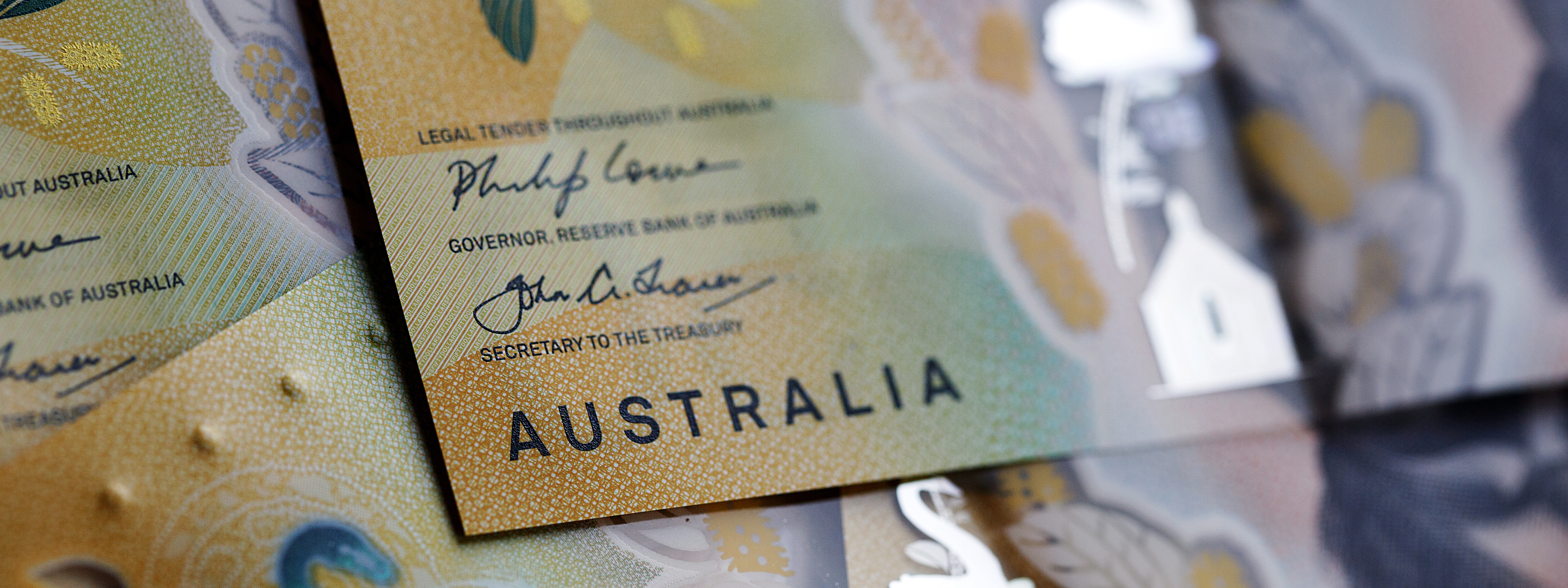 Close up on Australian Fifty Dollar Notes
