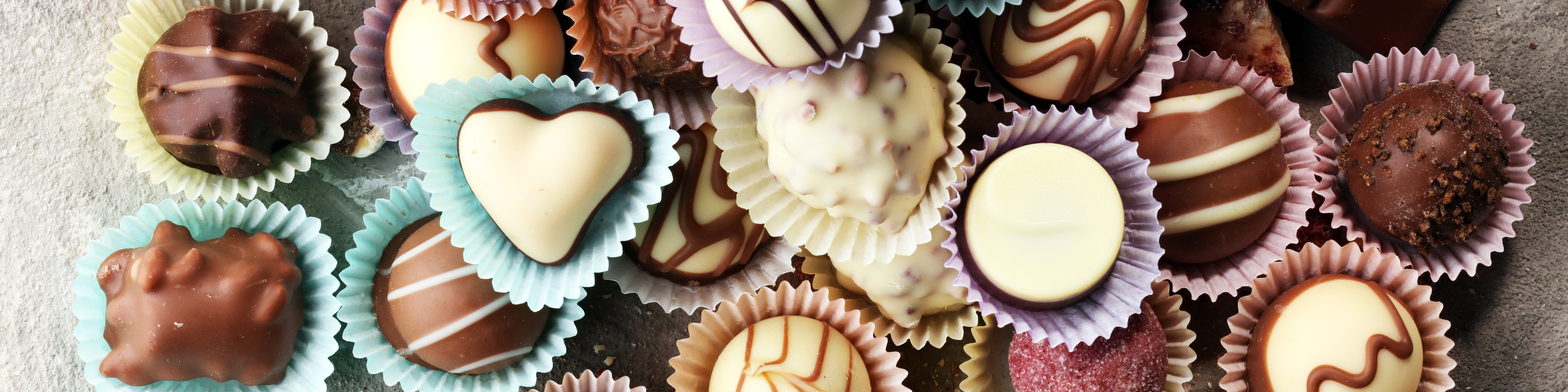 Assorted chocolates arranged on a table