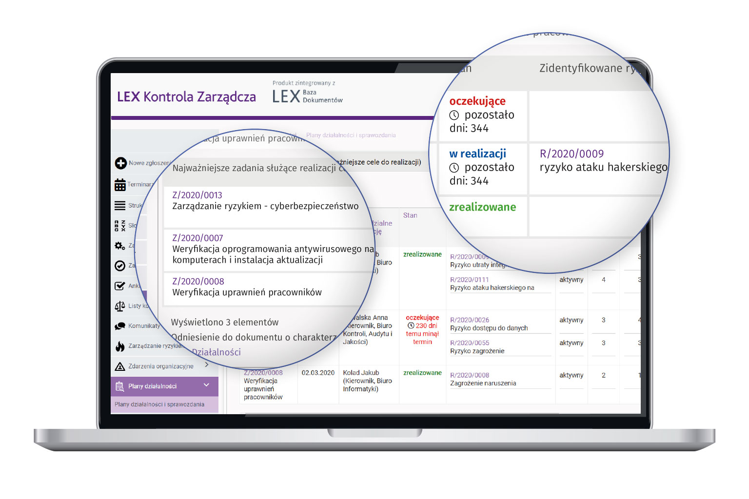 Widok programu LEX Kontrola Zarządcza przedstawiający plan działalności