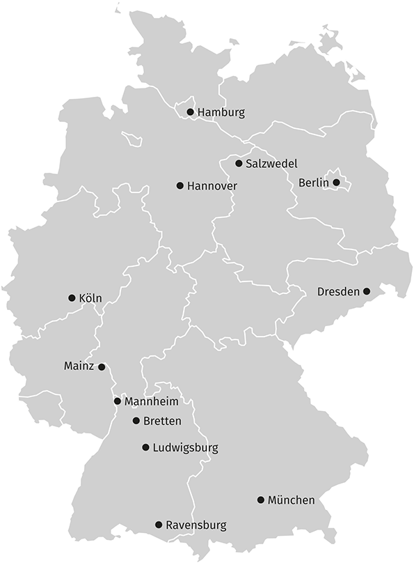 Karte von Standorten in Deutschland