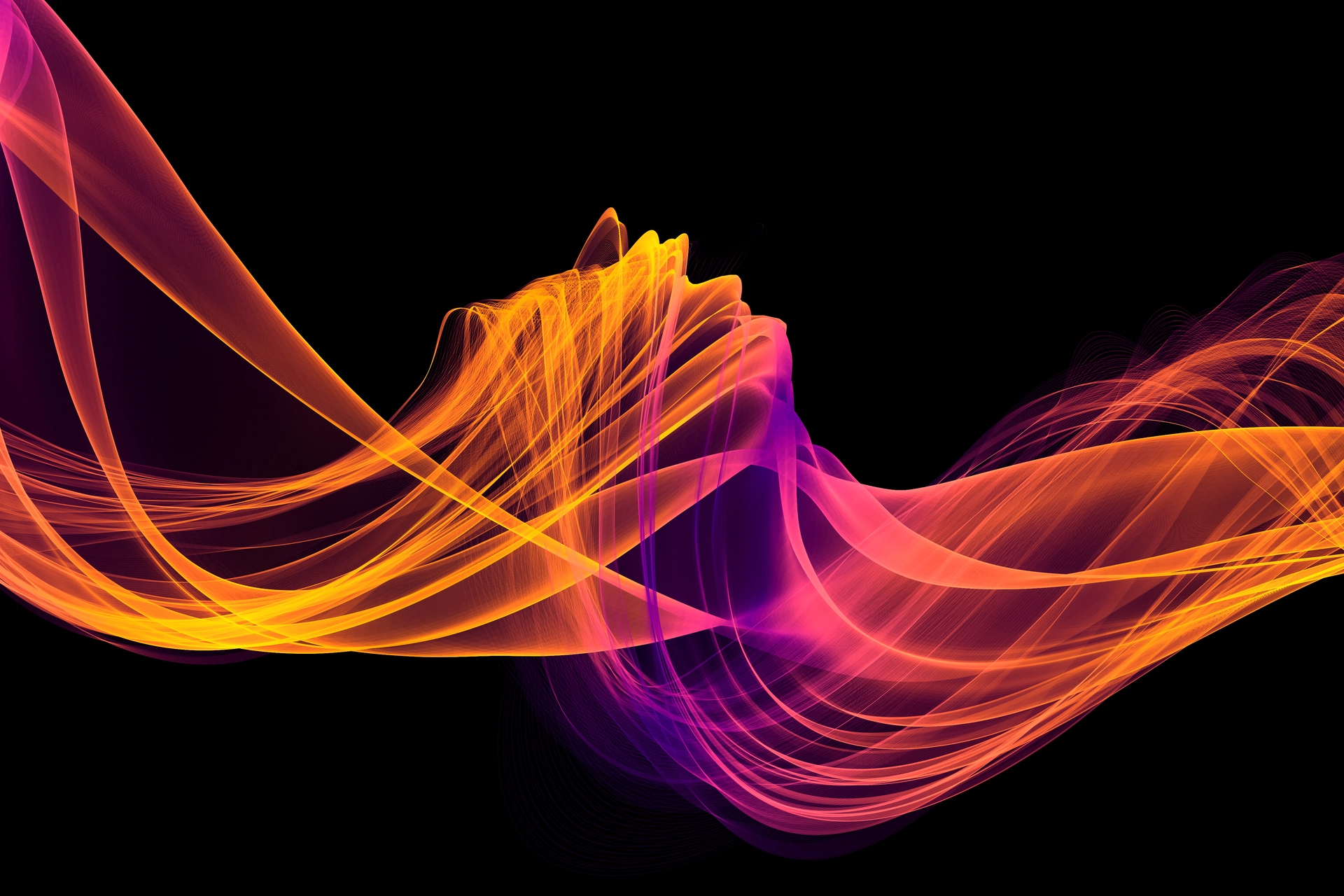 Abstract yellow and violet line, wave, element, isolated on black background illustration