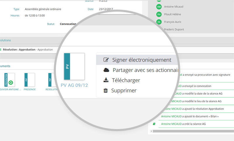 capture d’écran des fonctionnalités disponibles du logiciel de PV d’AG