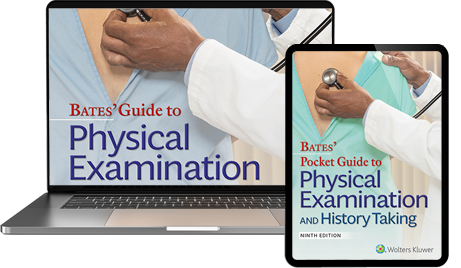 Bates’ Guide to Physical Examination and History Taking on a laptop screen and Bates’ Pocket Guide to Physical Examination and History Taking on a tablet screen