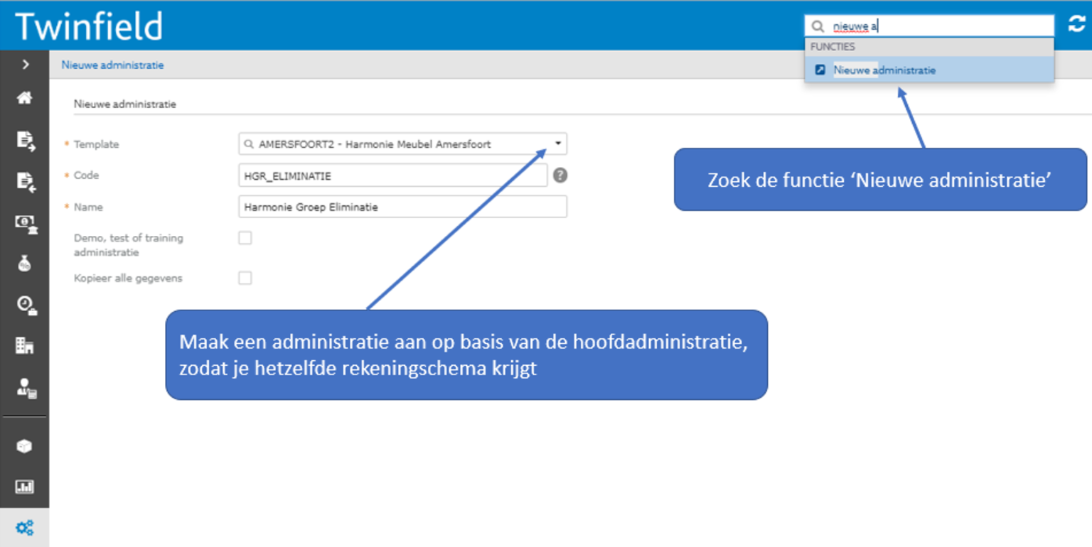 Screenshot van Twinfield dashboard over consolidatie