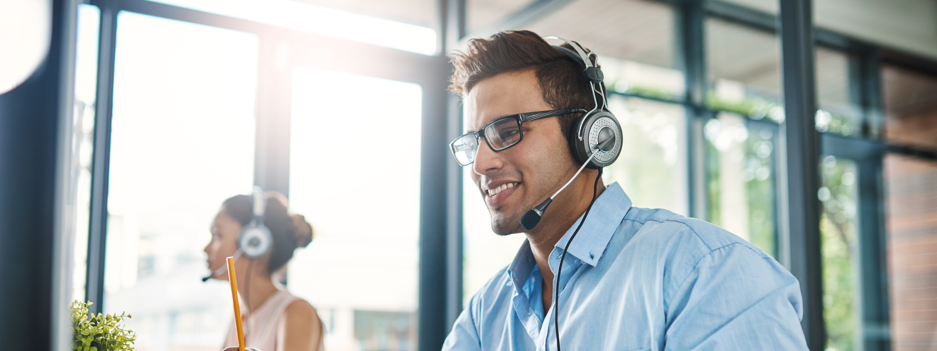 Call center employees answering questions