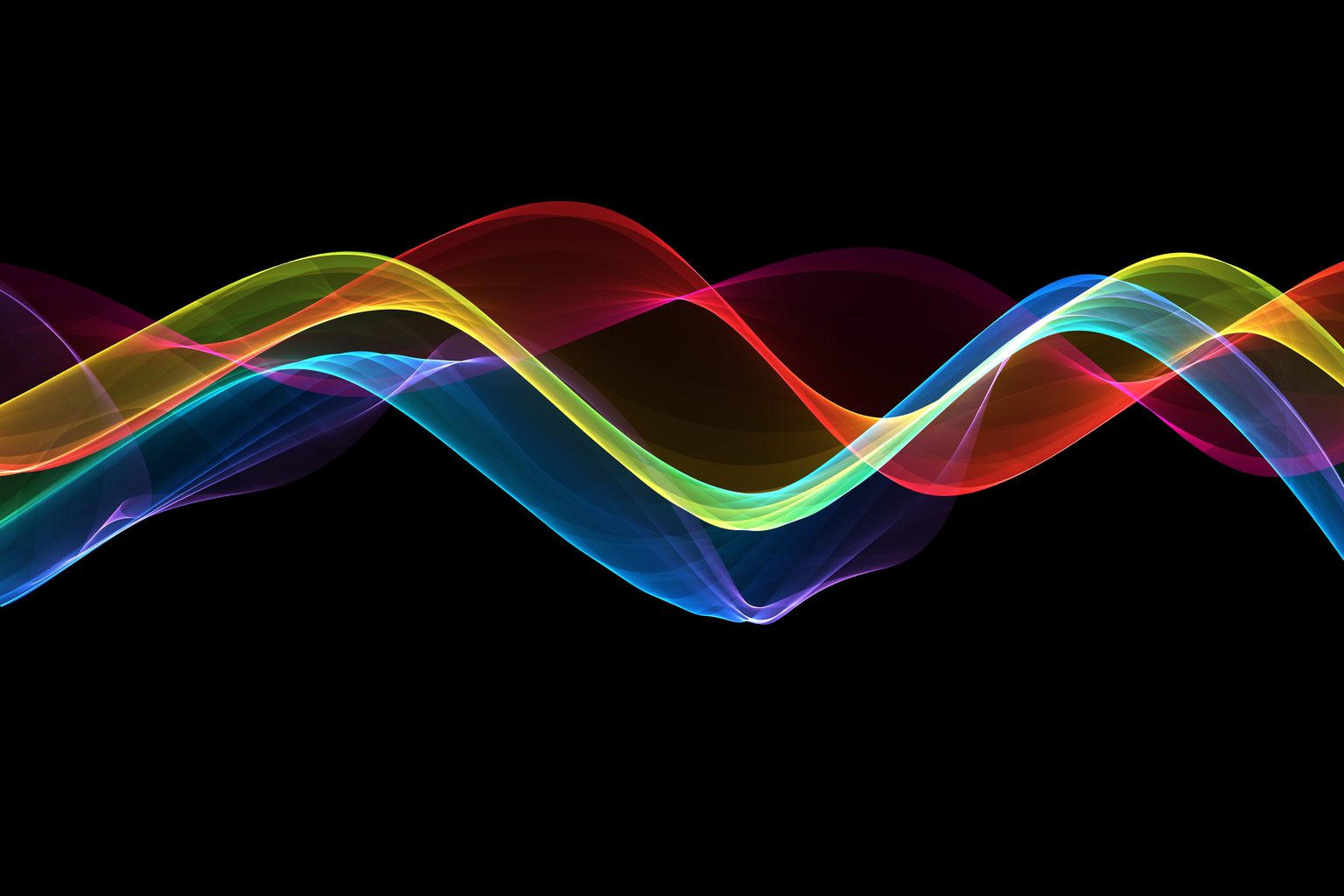 Abstract Wave Swirl Colorful Magical Neon Ribbon on Black Background. Energy Streams