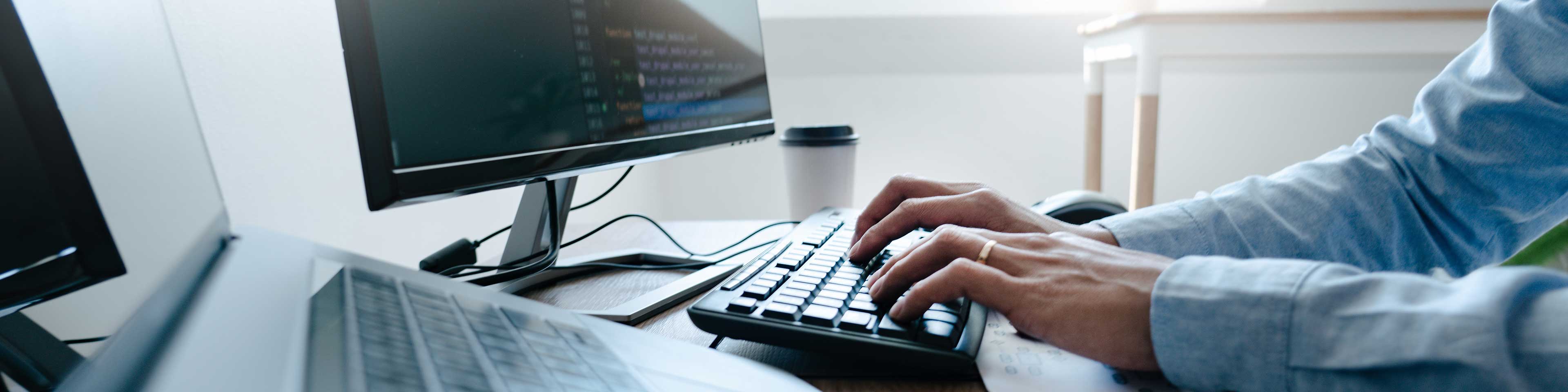 Screen Keyboard Hands Coffee Cup