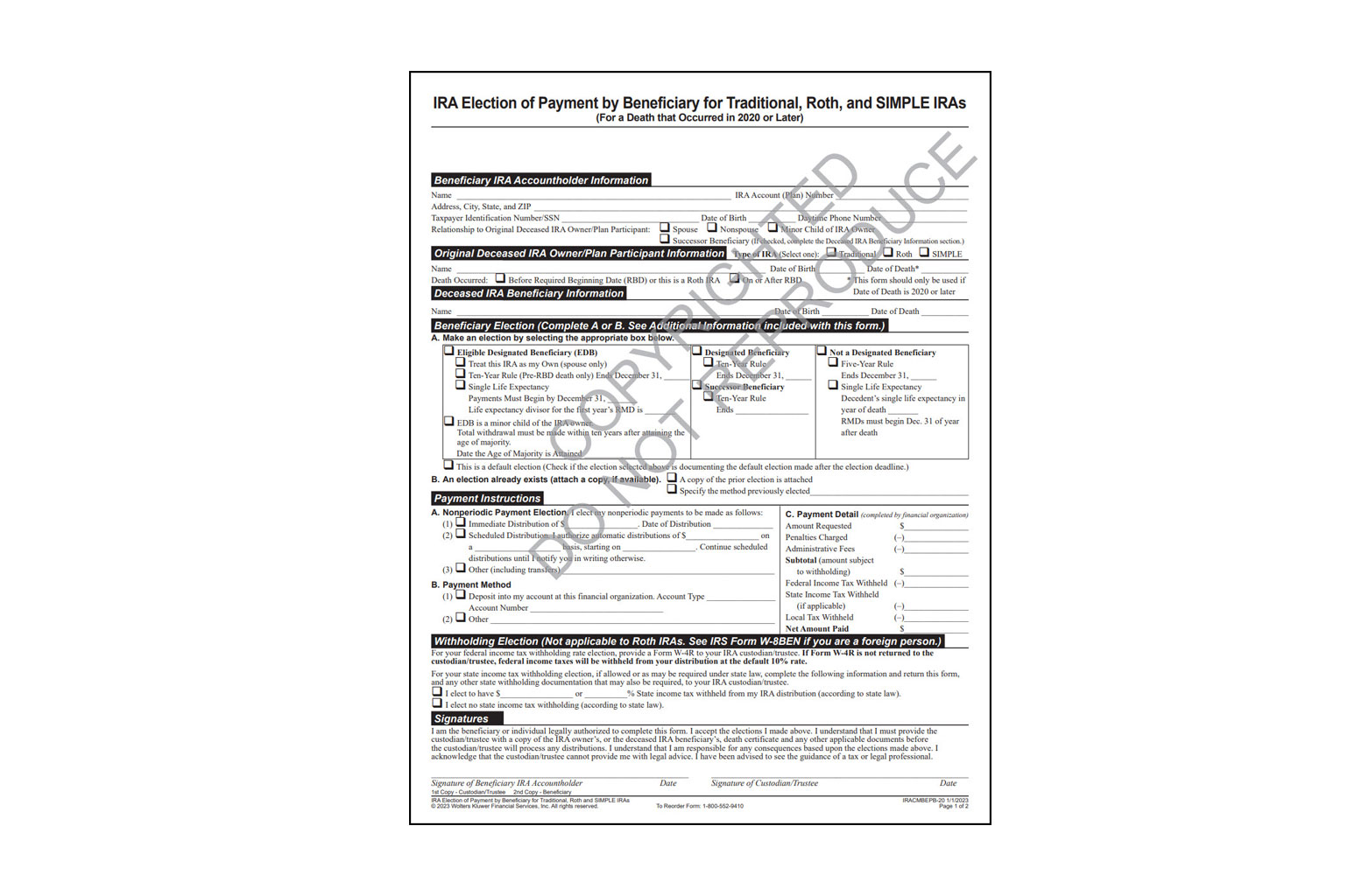 IRA Election of Payment by Beneficiary for Traditional, Roth and SIMPLE IRAs card image