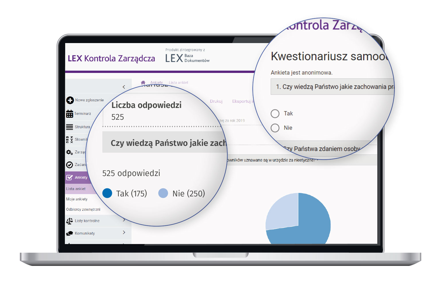 Widok programu LEX Kontrola Zarządcza przedstawiający wyniki samooceny kontroli zarządczej