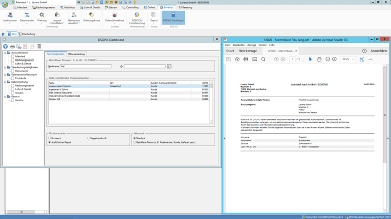 ADDISON DSGVO Dashboard