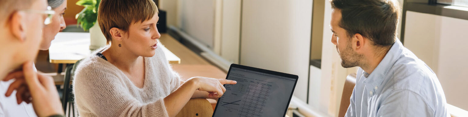 Female executive showing data to team in meeting