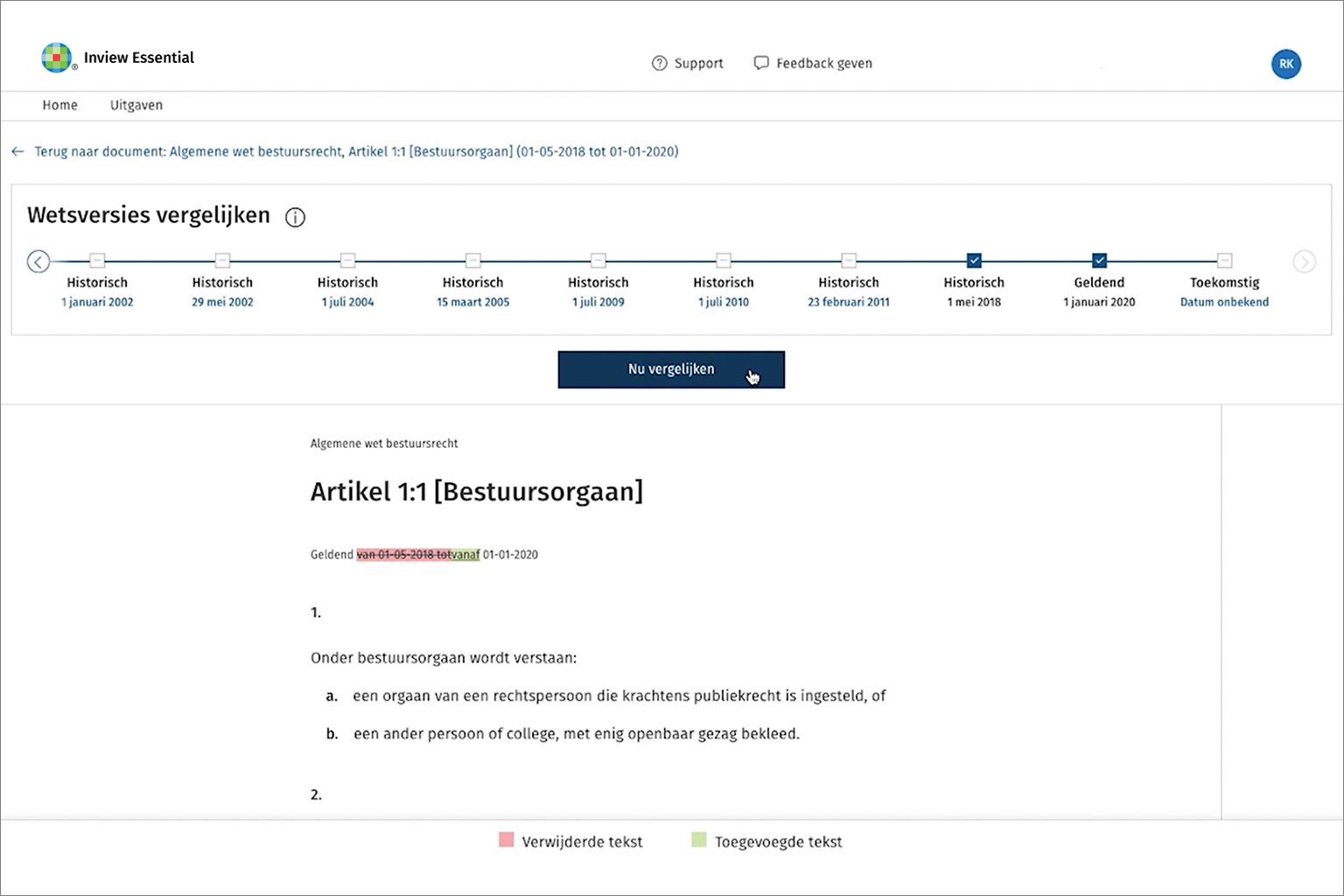 IVE tutorial wetsversies vergelijken