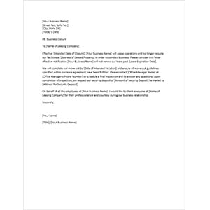 Sample Business Closure Letter to Landlord