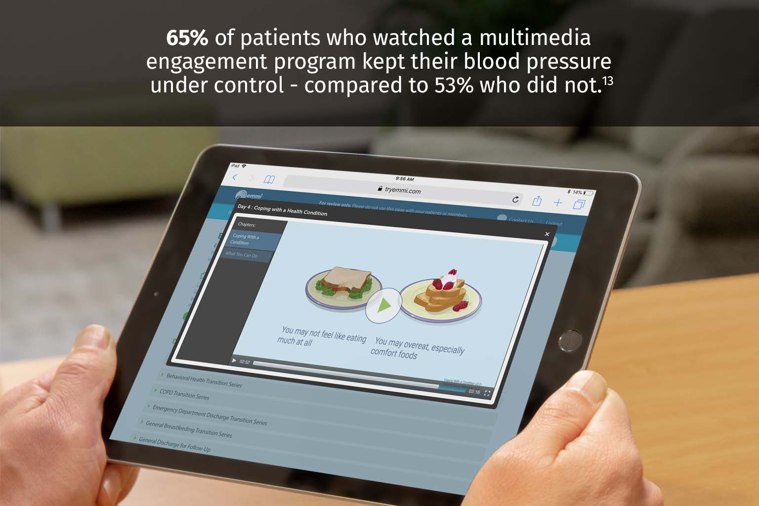 Patient viewing information on a tablet at home 