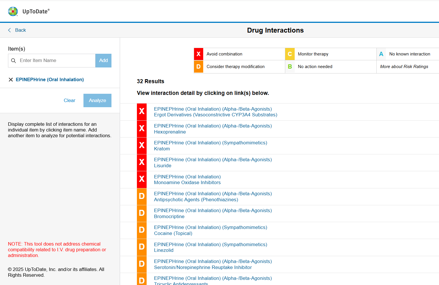 video screen - Drug Interactions Tool