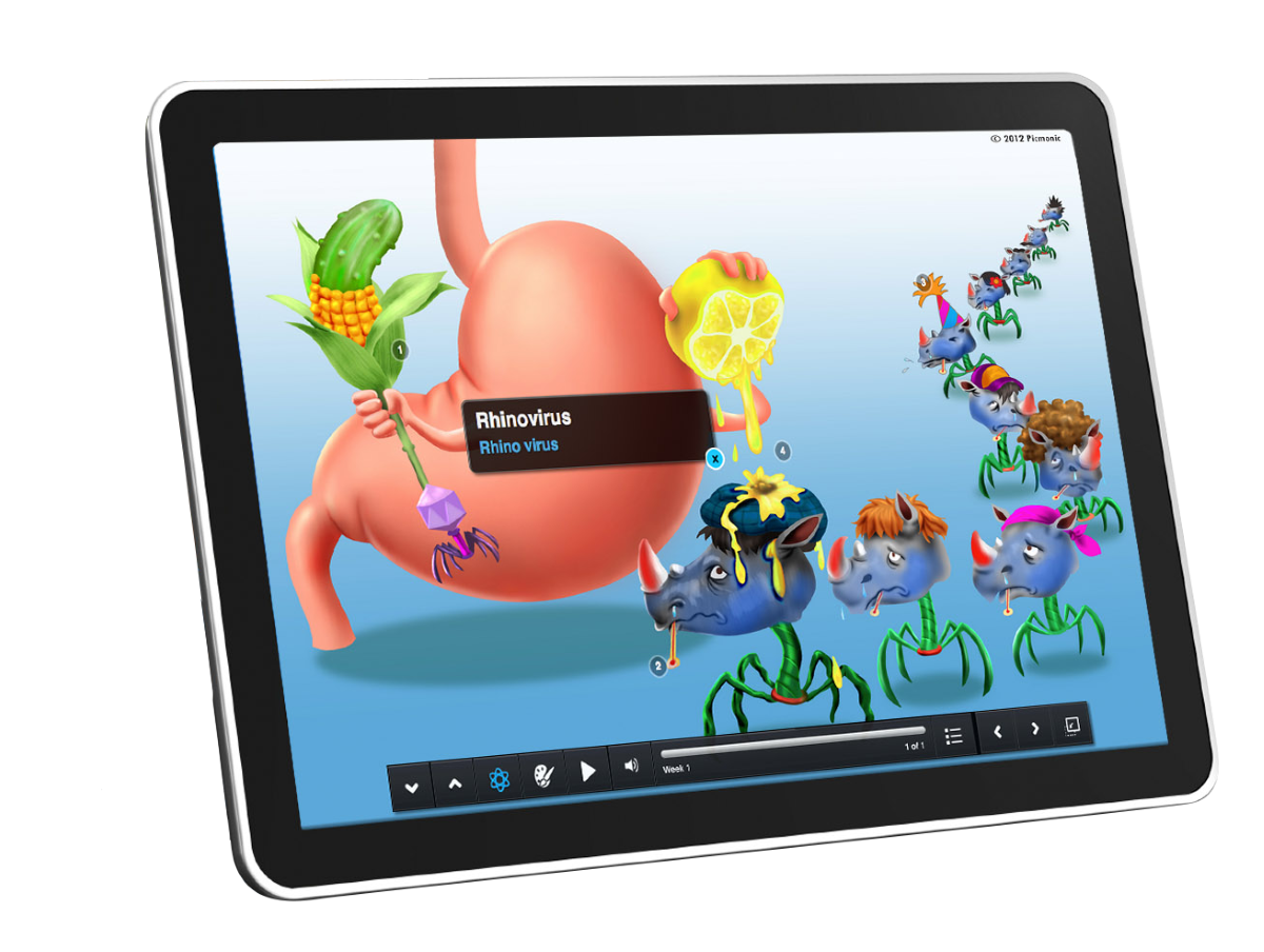 Graphic rendering of a Picmonic lesson on a tablet device.