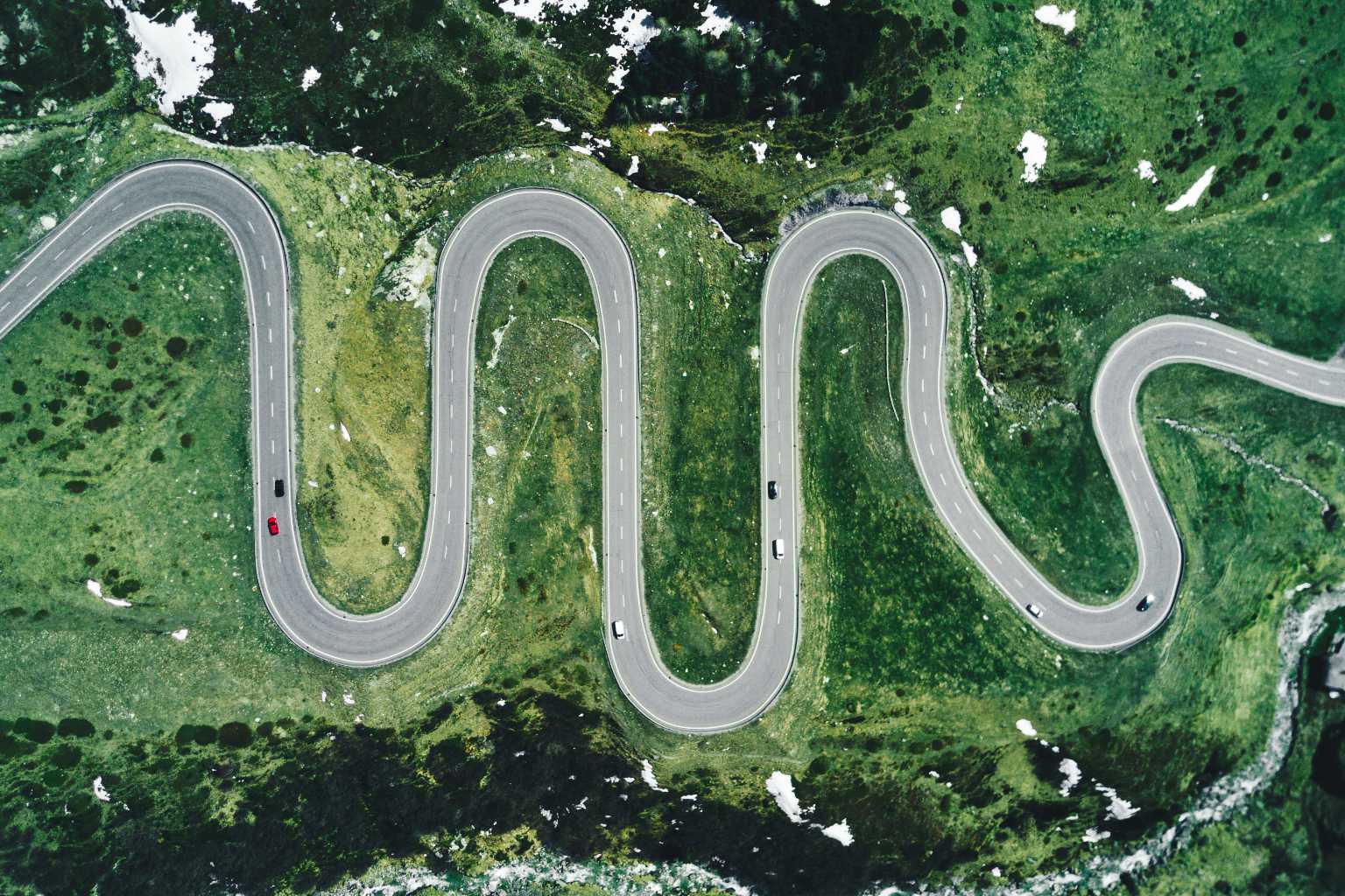 Arial view of curving road