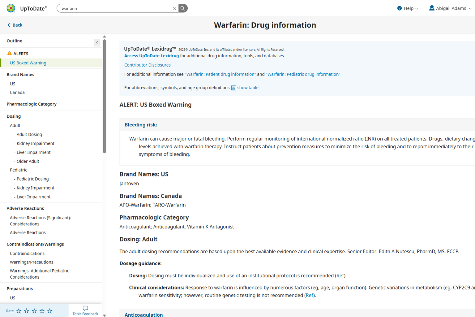 video screen - Drug Database