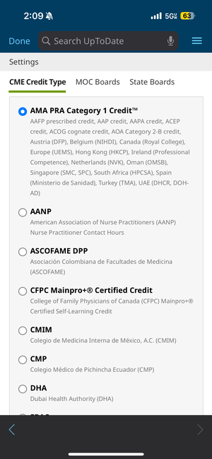 mobile CME credit type