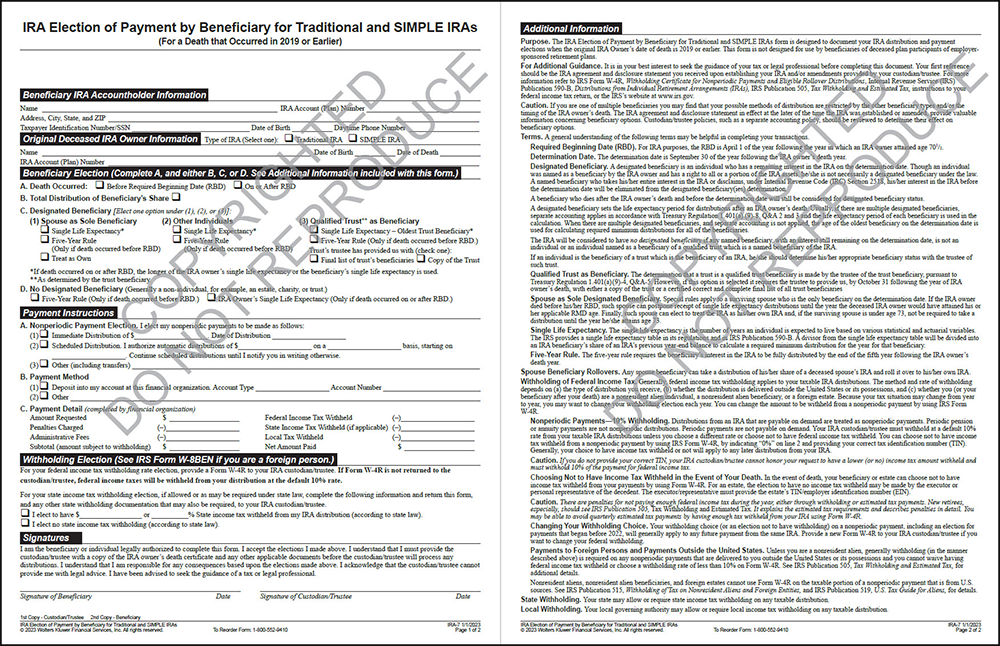 election of payment by benficiary sample