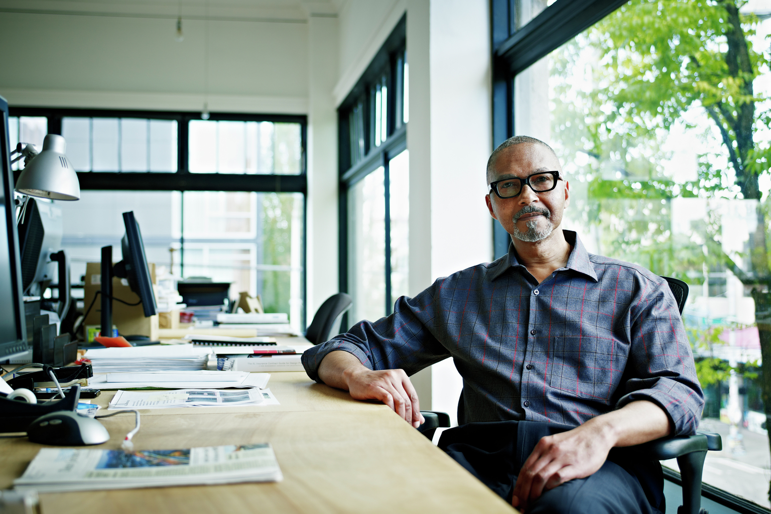 Businessman sitting at desk in office