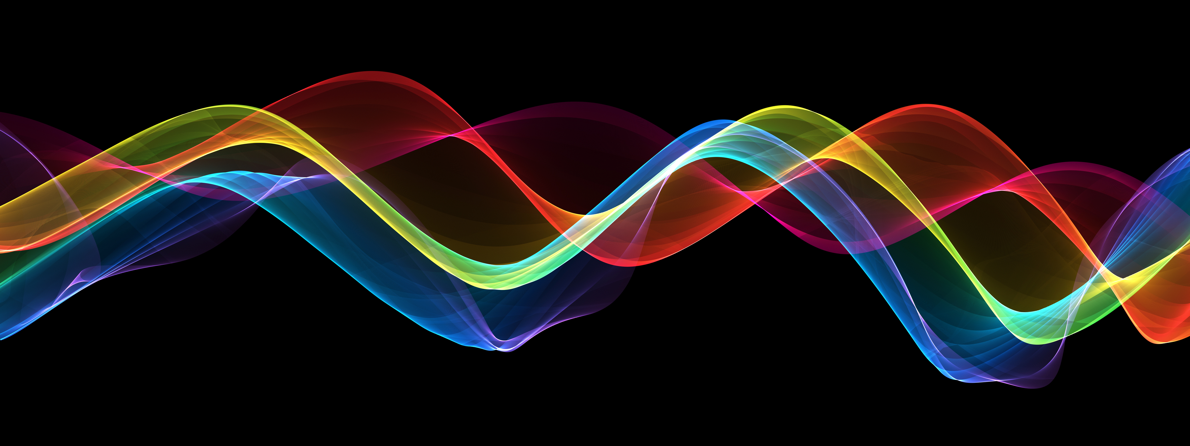 Abstract Wave Swirl Colorful Magical Neon Ribbon on Black Background. Energy Streams