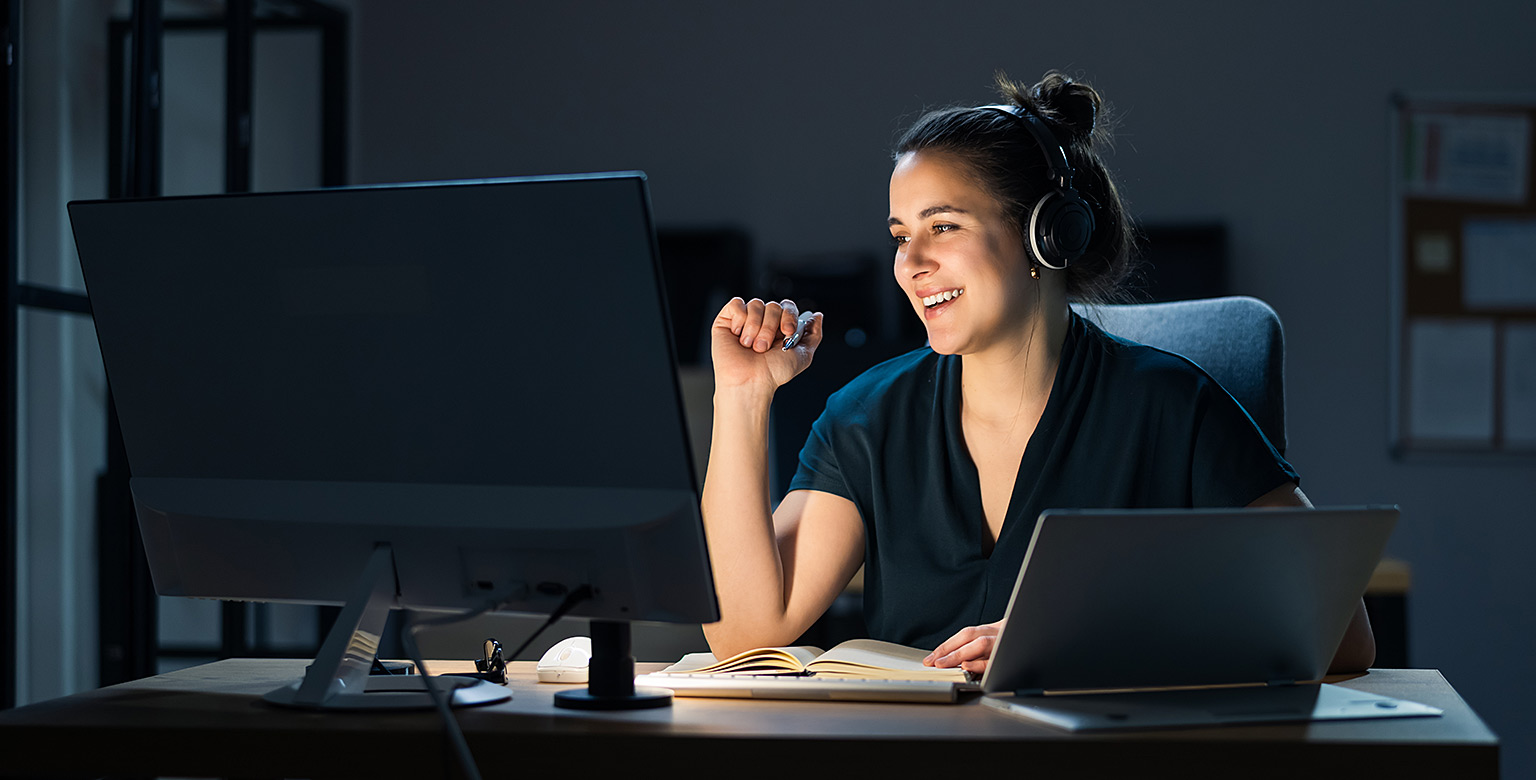 Woman attending webinar