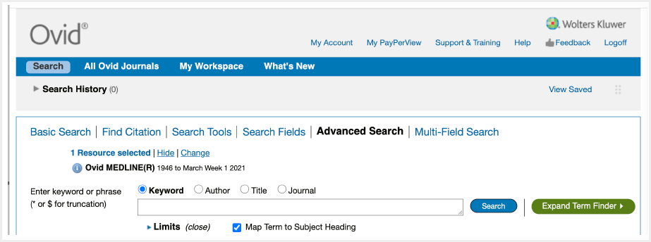 Screenshot of Ovid Term Finder