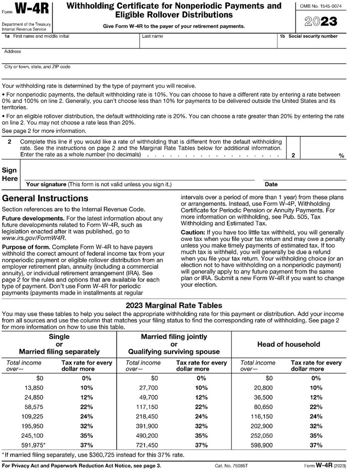 Withholding certificates for nonperiodic payments and eligible rollover distributions