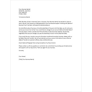 Sample Business Closure Letter to Customers Wolters Kluwer