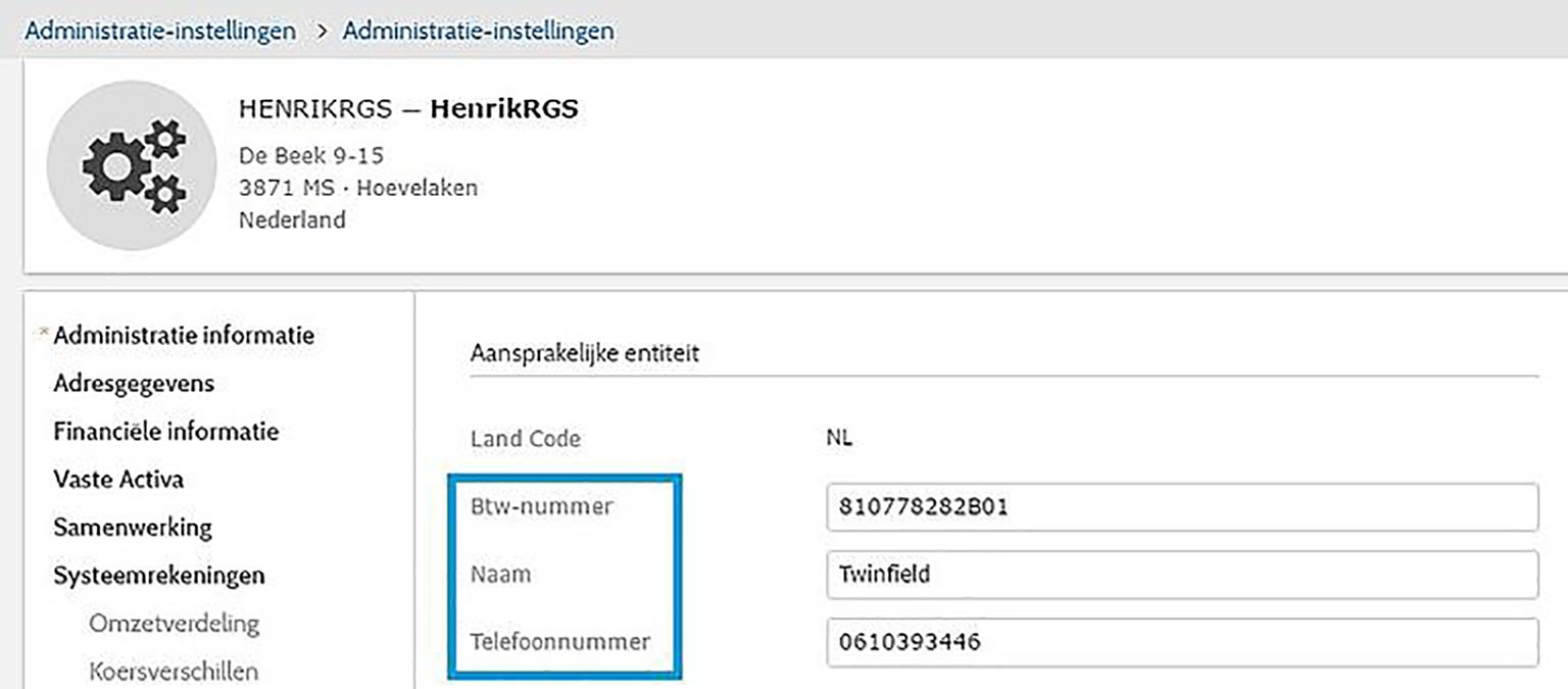 screenshot administratie instellingen btw-aangifte Twinfield