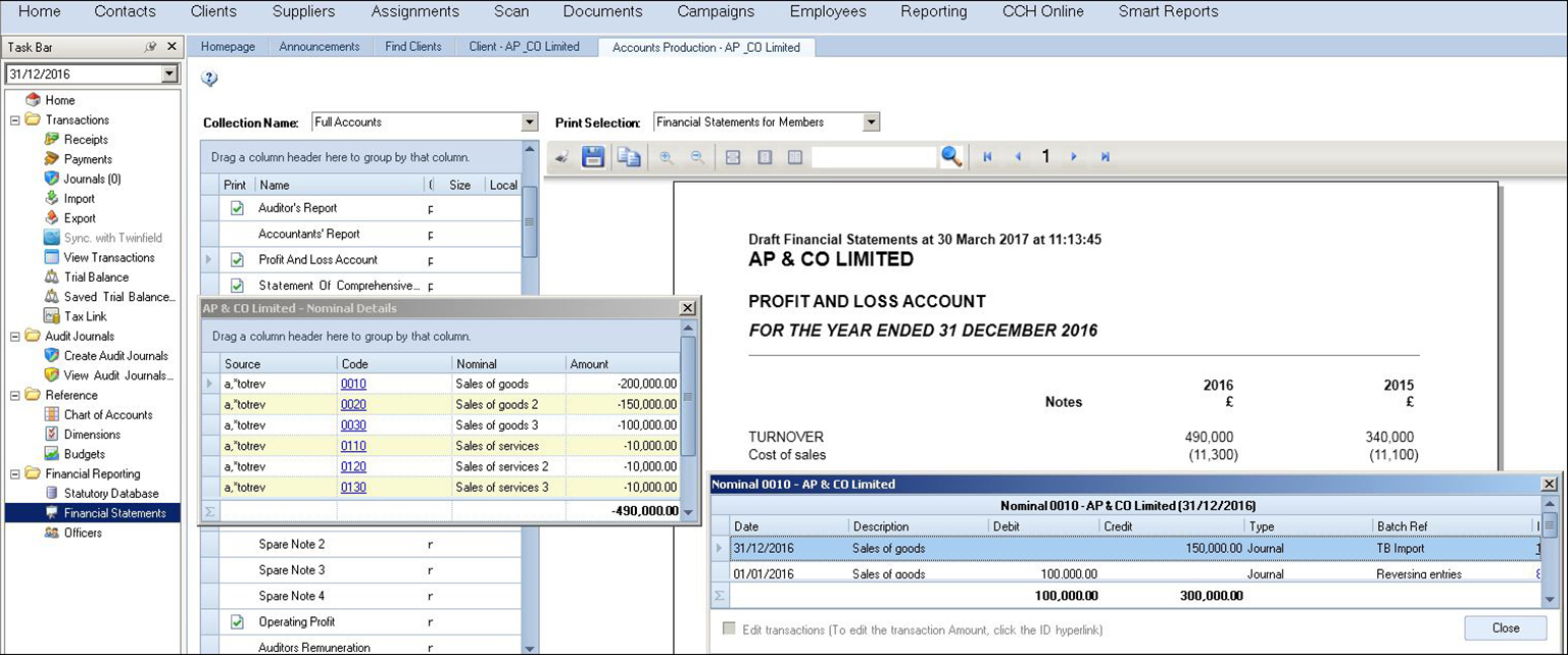 Review and amend accounts on screen with CCH Accounts production