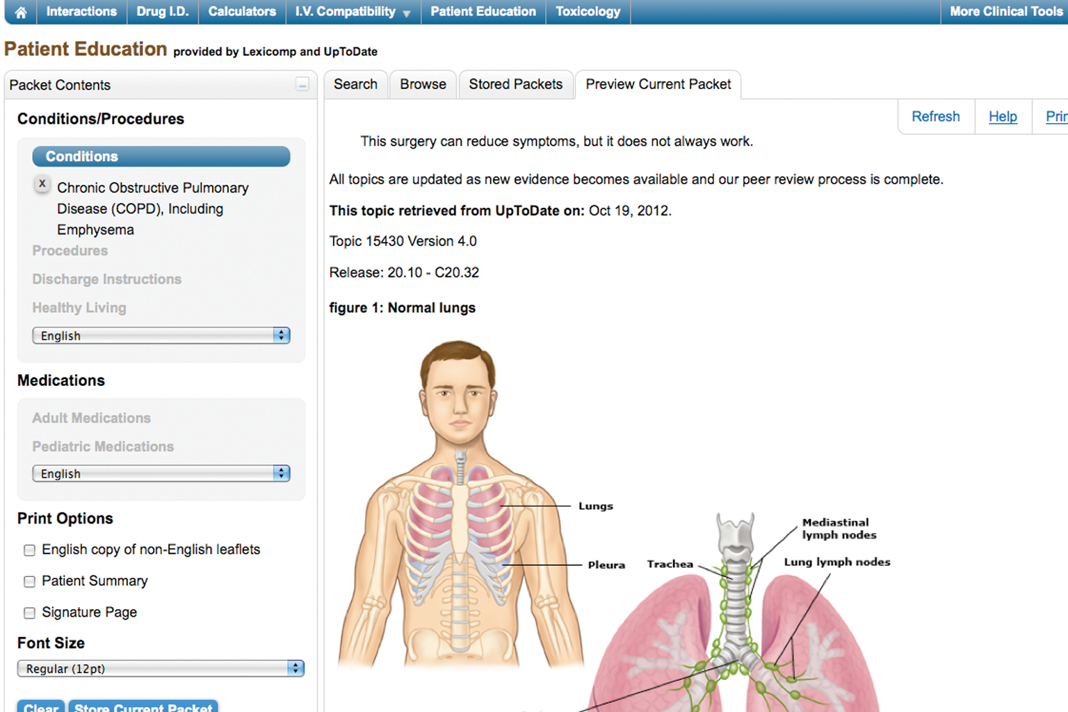 screenshot of Lexicomp patient education