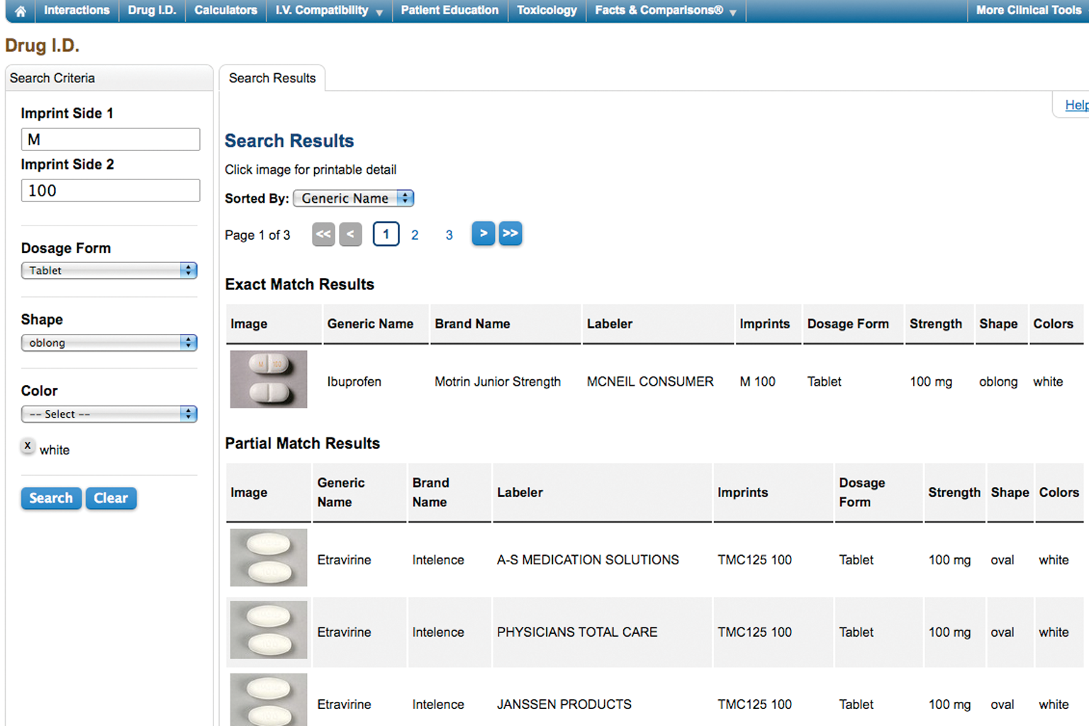 screenshot of Lexicomp drug identification