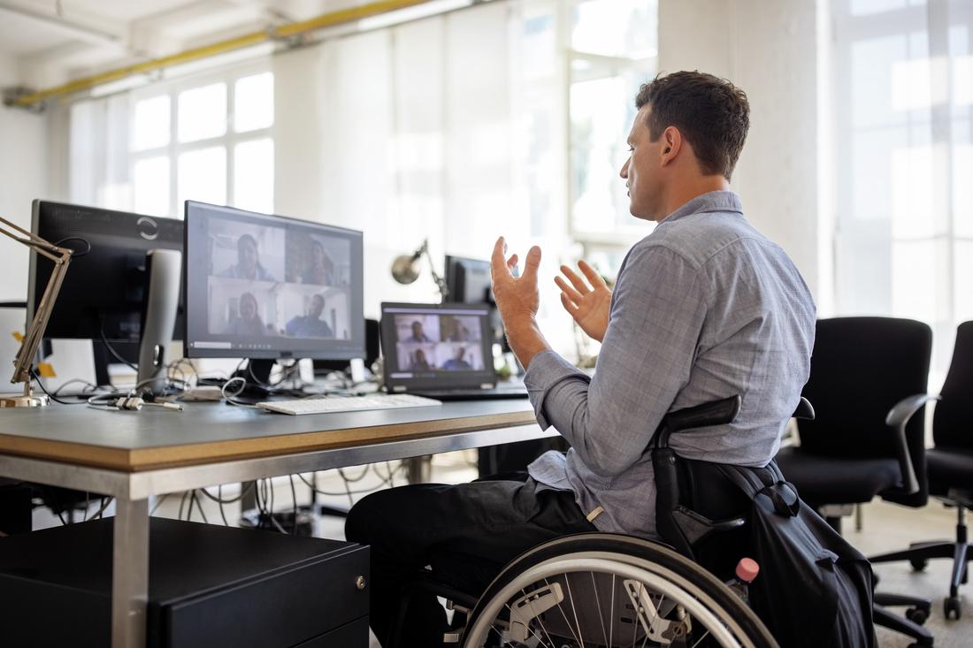 Disabled Man in a Virtual Meeting 