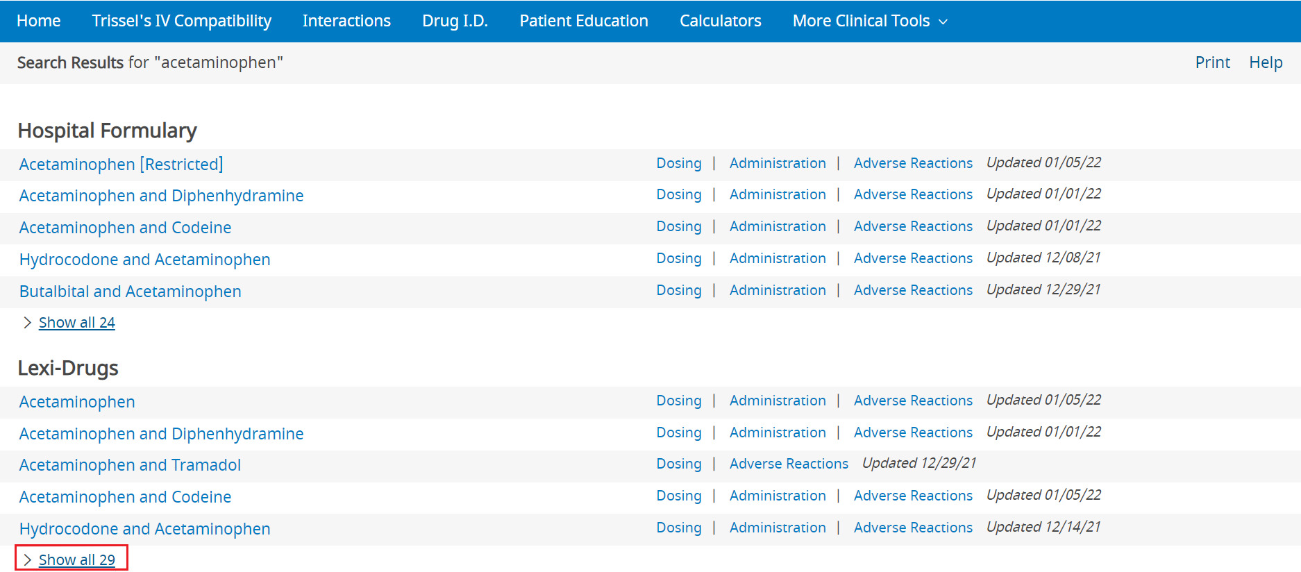 Lexicomp search results