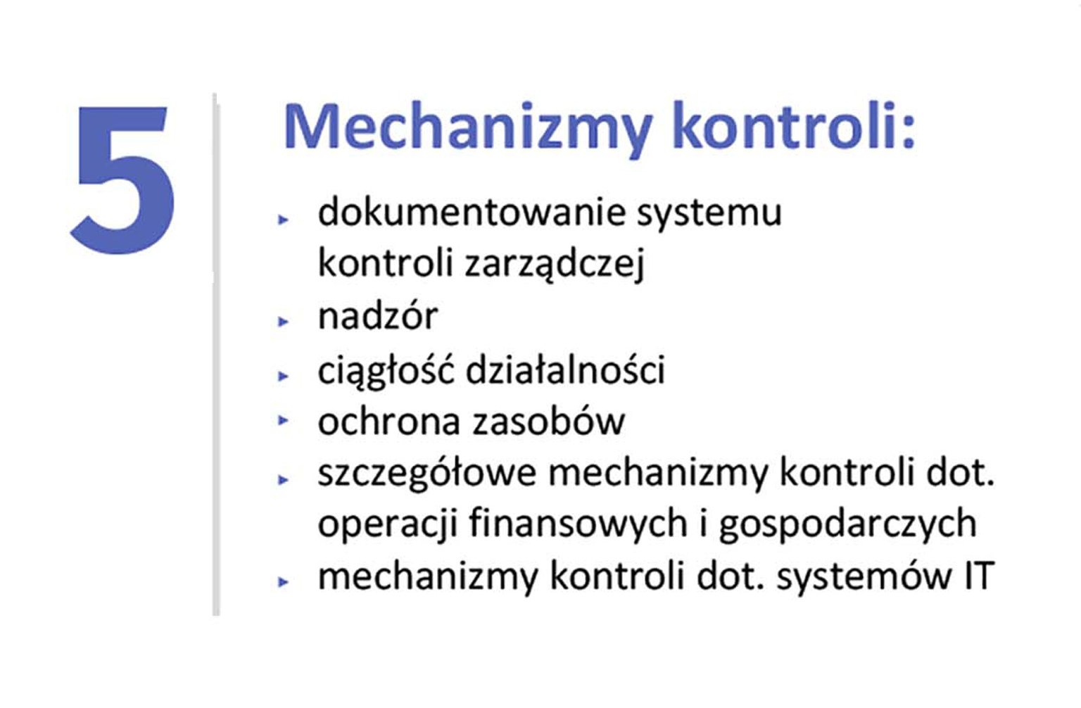 Standardy uszeregowano w 5 grupach odpowiadających poszczególnym elementom kontroli zarządczej