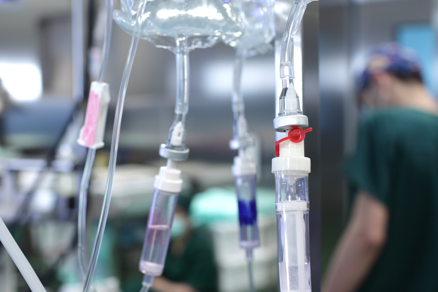 Drip system and plastic bag with medicine in a hospital