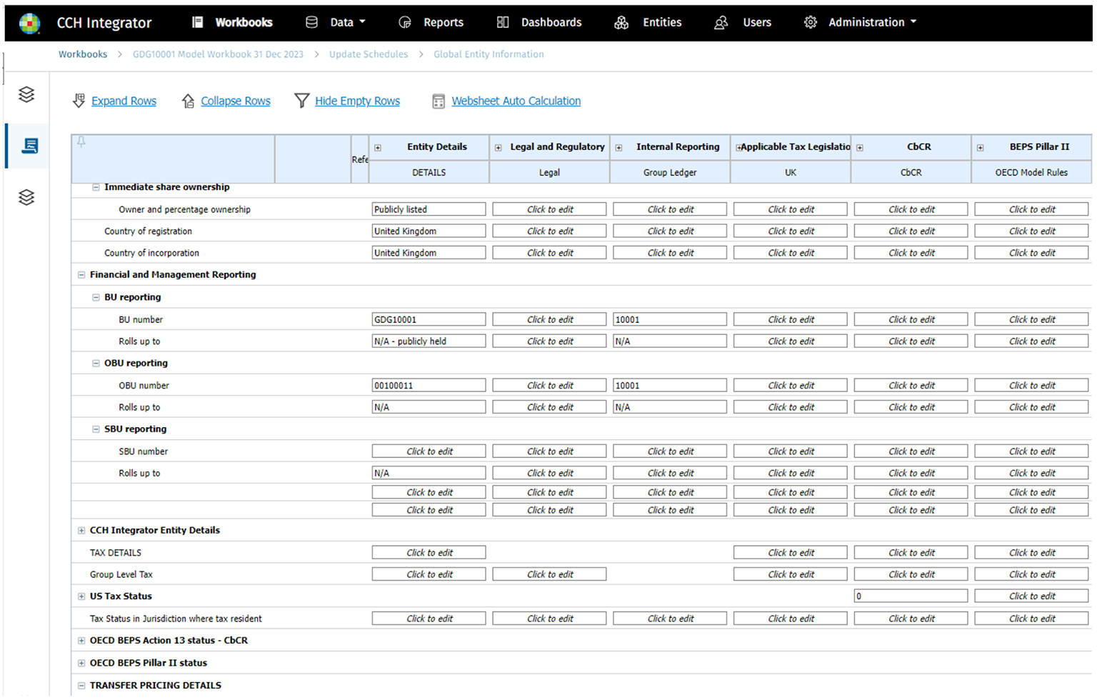Example screenshot of CCH Integrator tax data store
