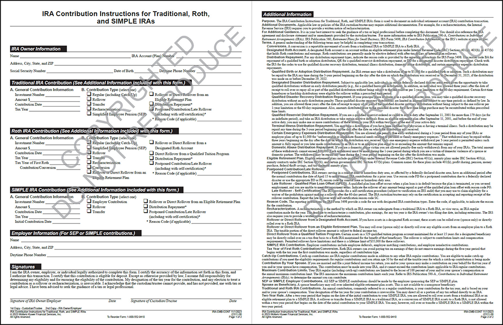 ira contribution instructions sample