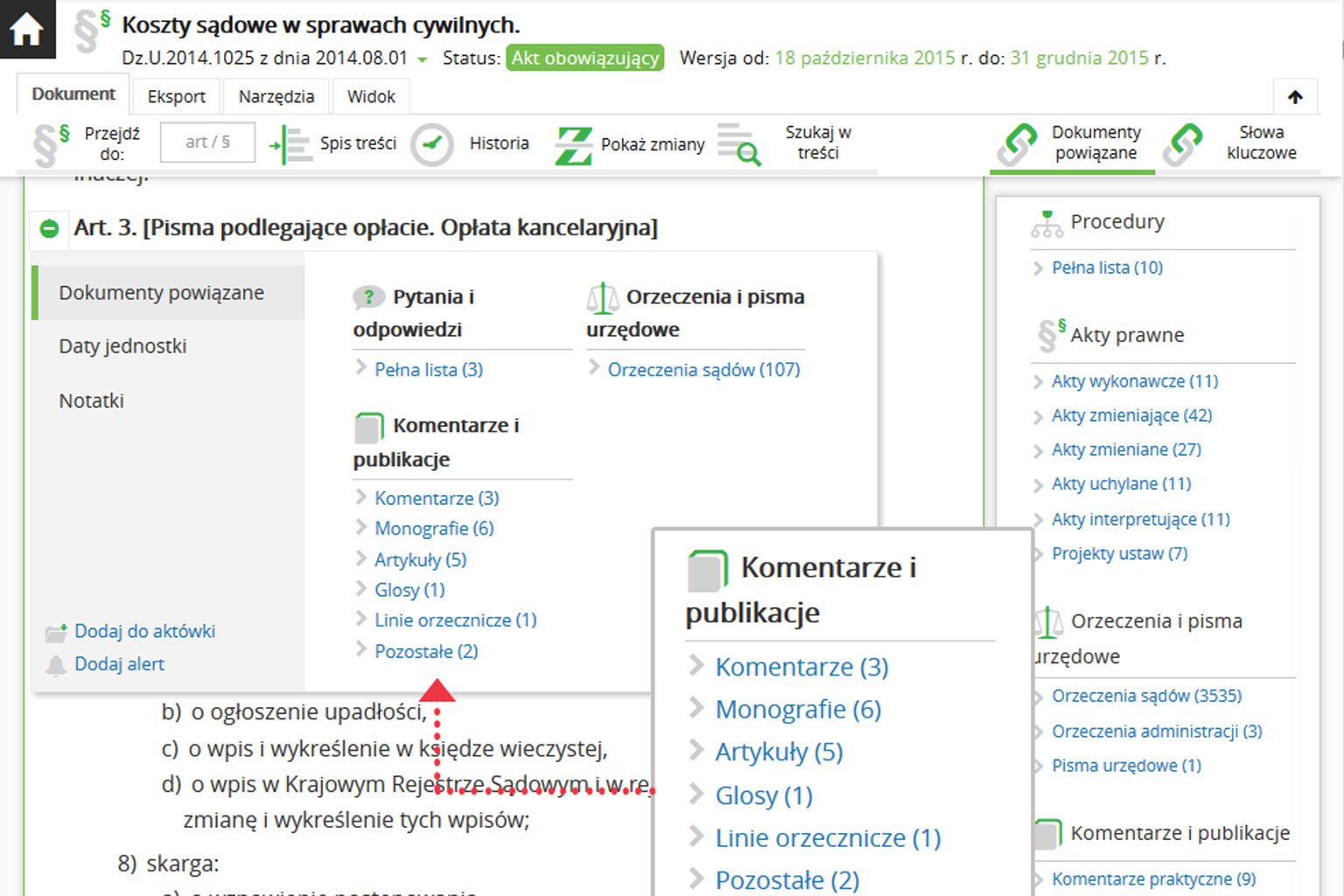 Pasek narzędzi w liniach orzeczniczych