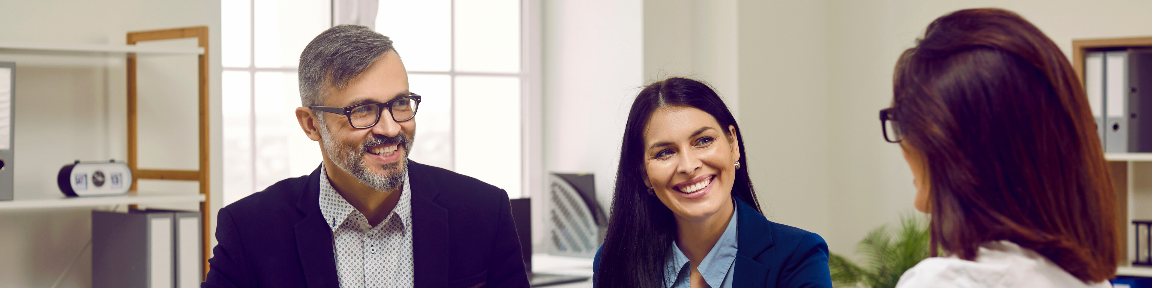 Couple meeting real estate, bank worker or loan broker agent