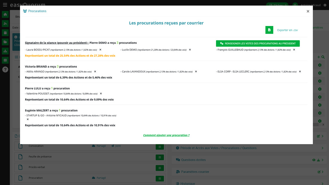 aperçu de la centralisation des procurations