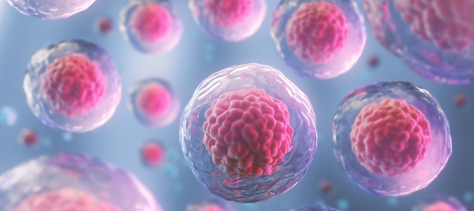 3D rendering of Human cell or Embryonic stem cell microscope background