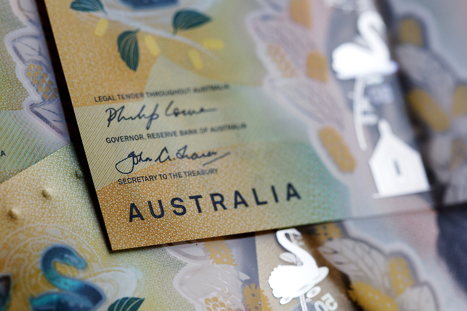 Close up on Australian Fifty Dollar Notes