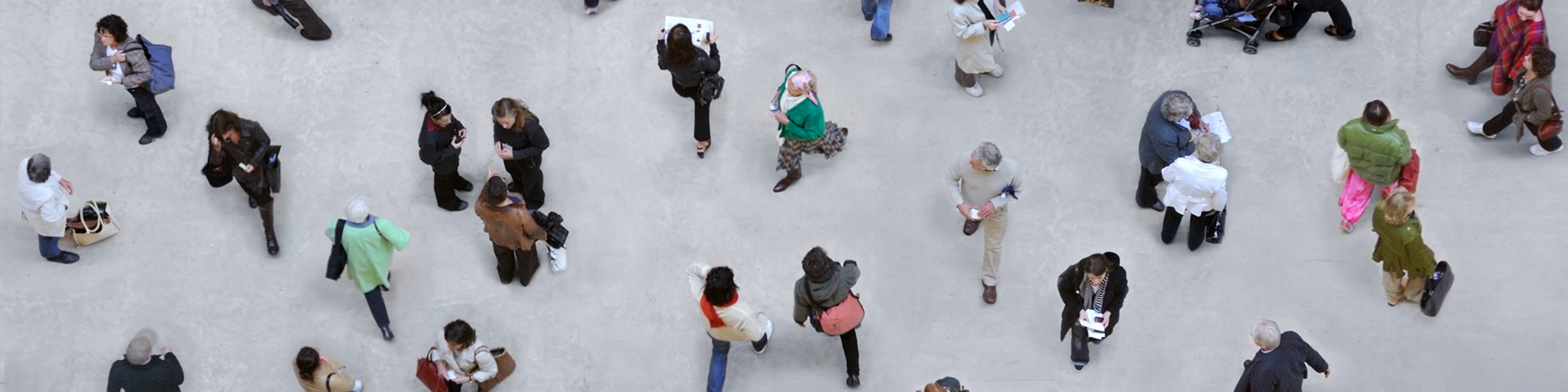 People walking in a square