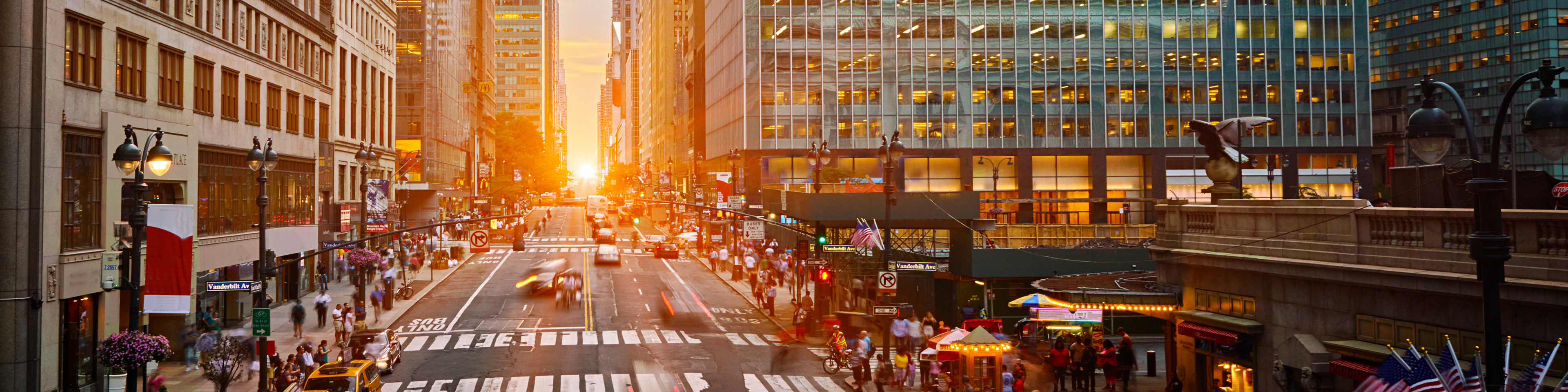 Aerial View of Sunset at 42nd Street New York 