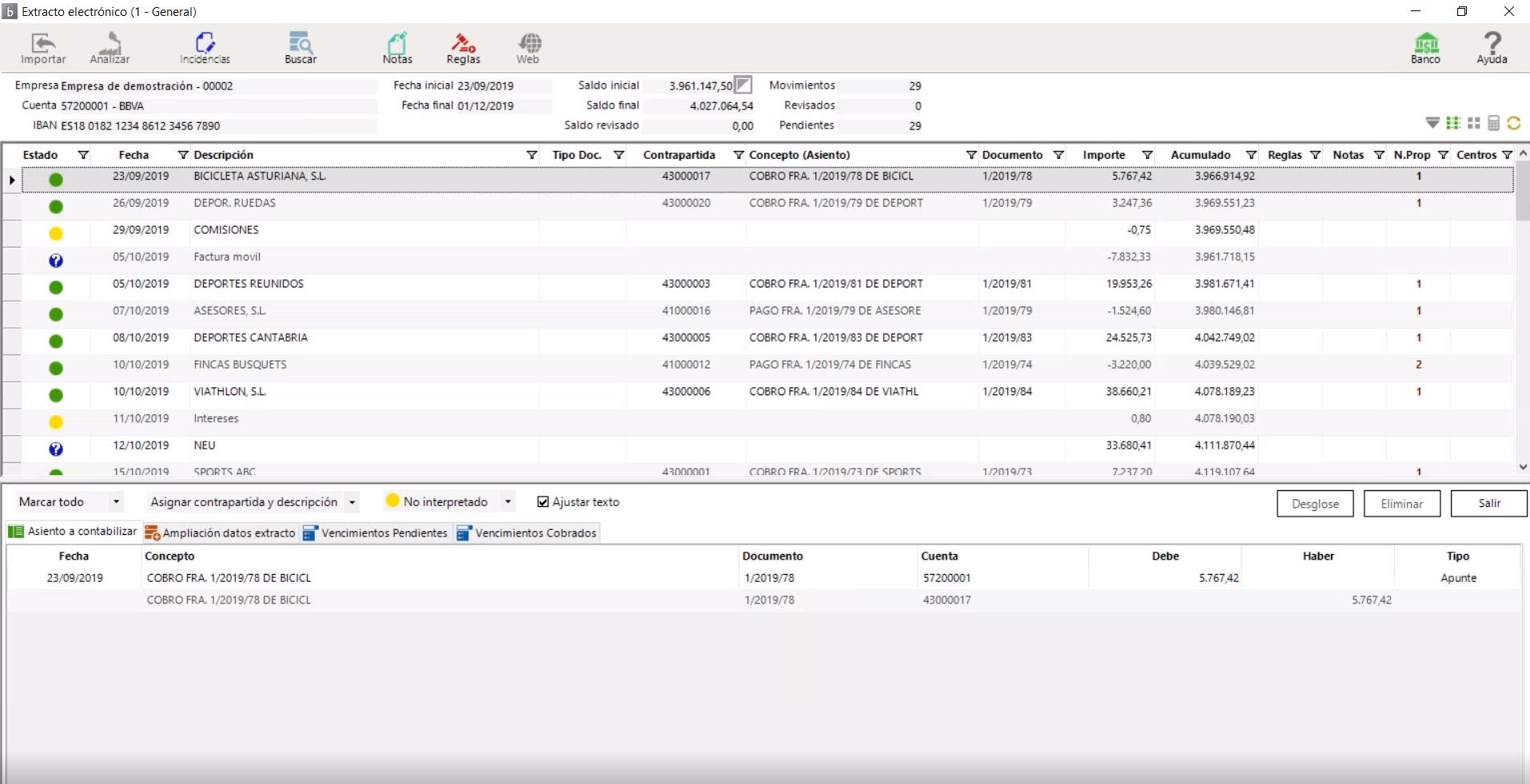 a3ERP bank automatización contable