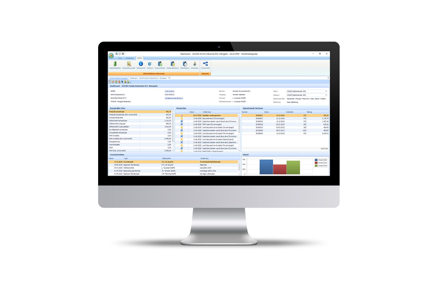 Scherm van accounting software accountants Alure Online Practice Management op iMac beeldscherm